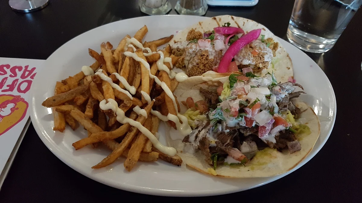 Tacos with Fries and Garlic Sauce