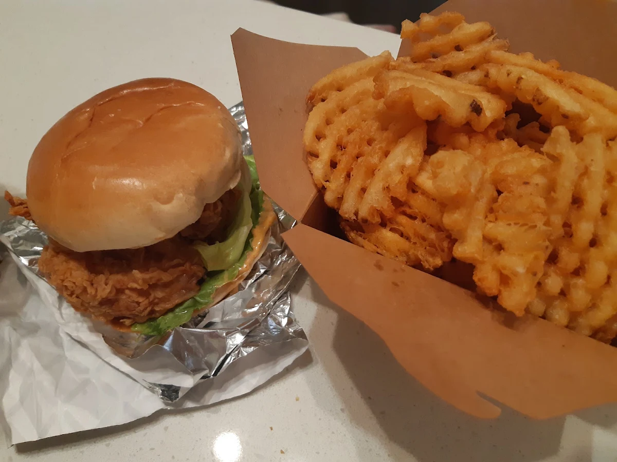 Chicken Burger and Waffle Fries
