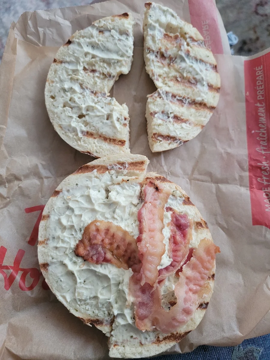 Sesame Seed Bagel and Cream Cheese with Bacon