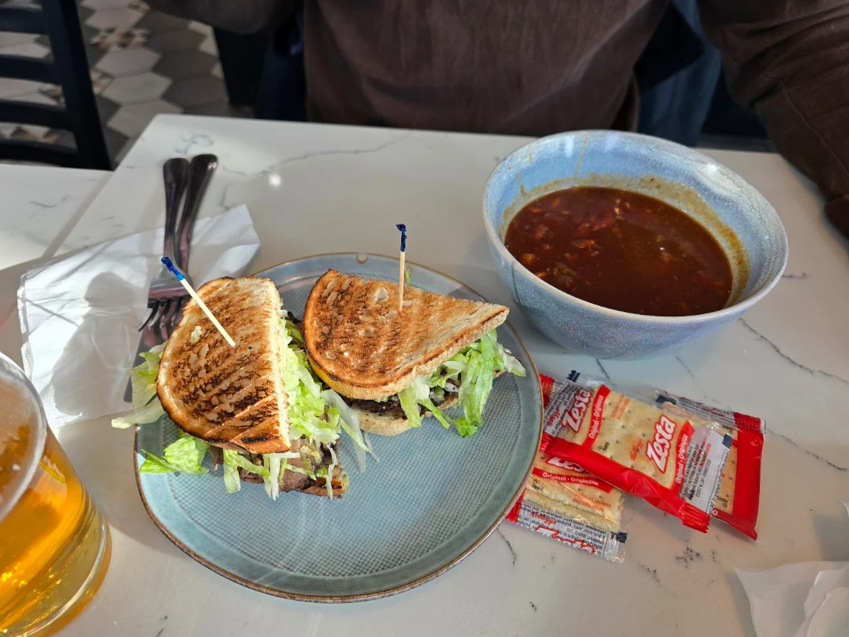 Brisket Sandwich and Chili Soup