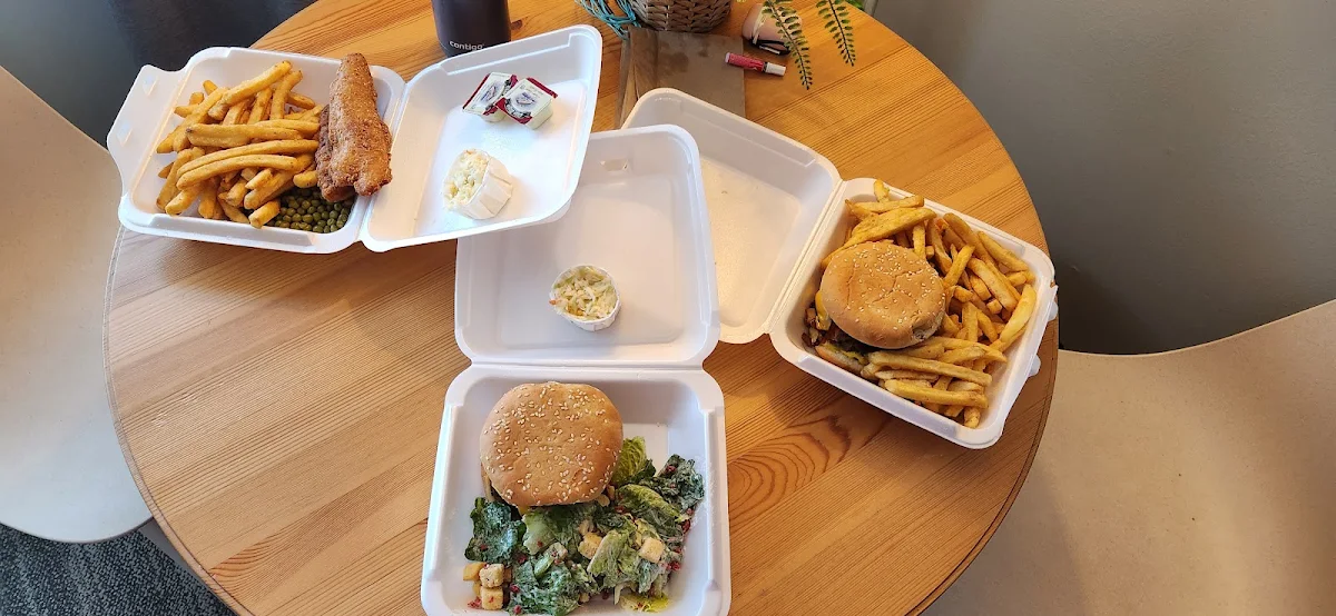 2 Double Cheeseburger Combos One with Fries Other with Ceaser Salad and Fish and Chips