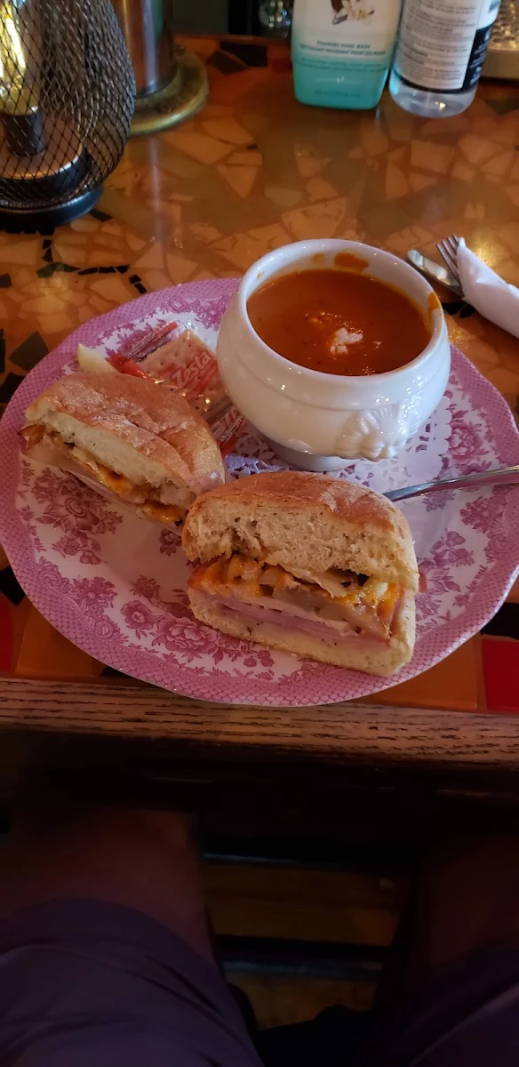 Roasted Red Pepper Soup Chicken Ham Pear & Brie Sandwich