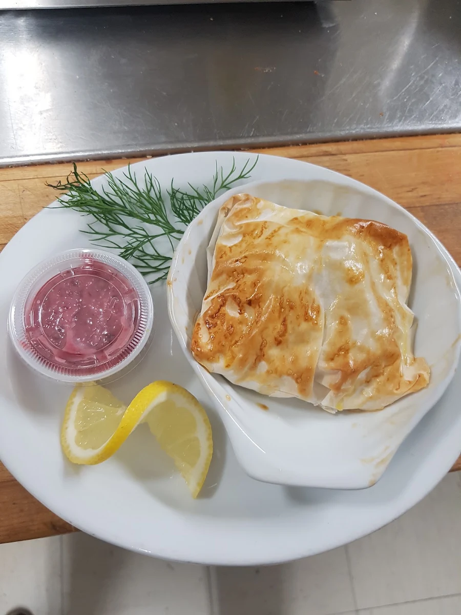 Phyllo Pastry Stuffed with Escargot Brie and Cranberry Garlic Aioli and Mushrooms