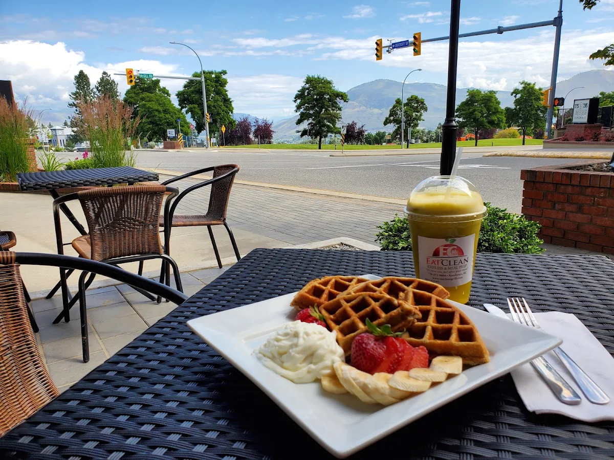 Protein Waffle & Fresh Pressed Juice on Patio