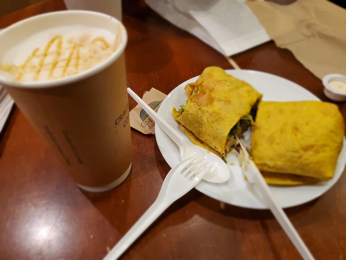 Cafe Machiatto and Chicken Curry Wrap