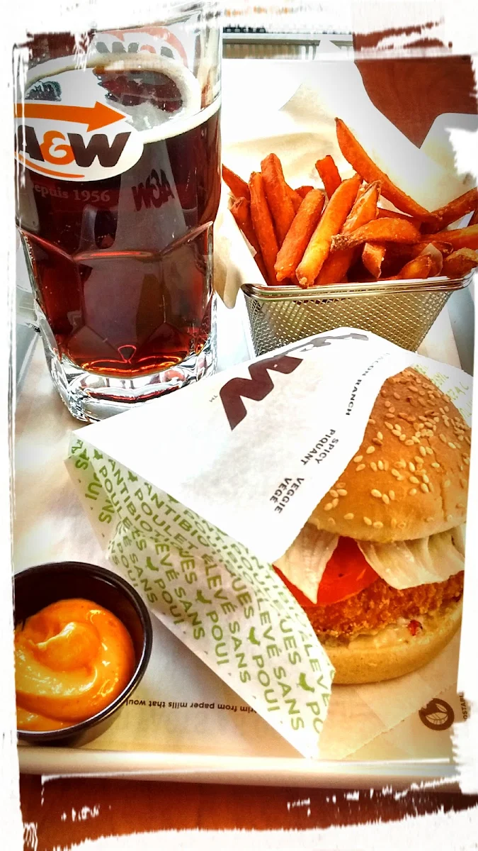 Chicken Burger Sweet Potato Fries Rootbeer