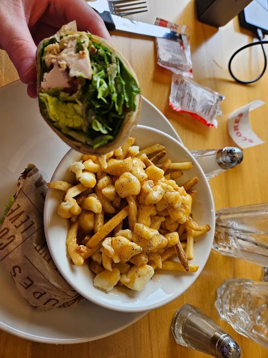 Chicken Ceasar Salad Wrap with Poutine
