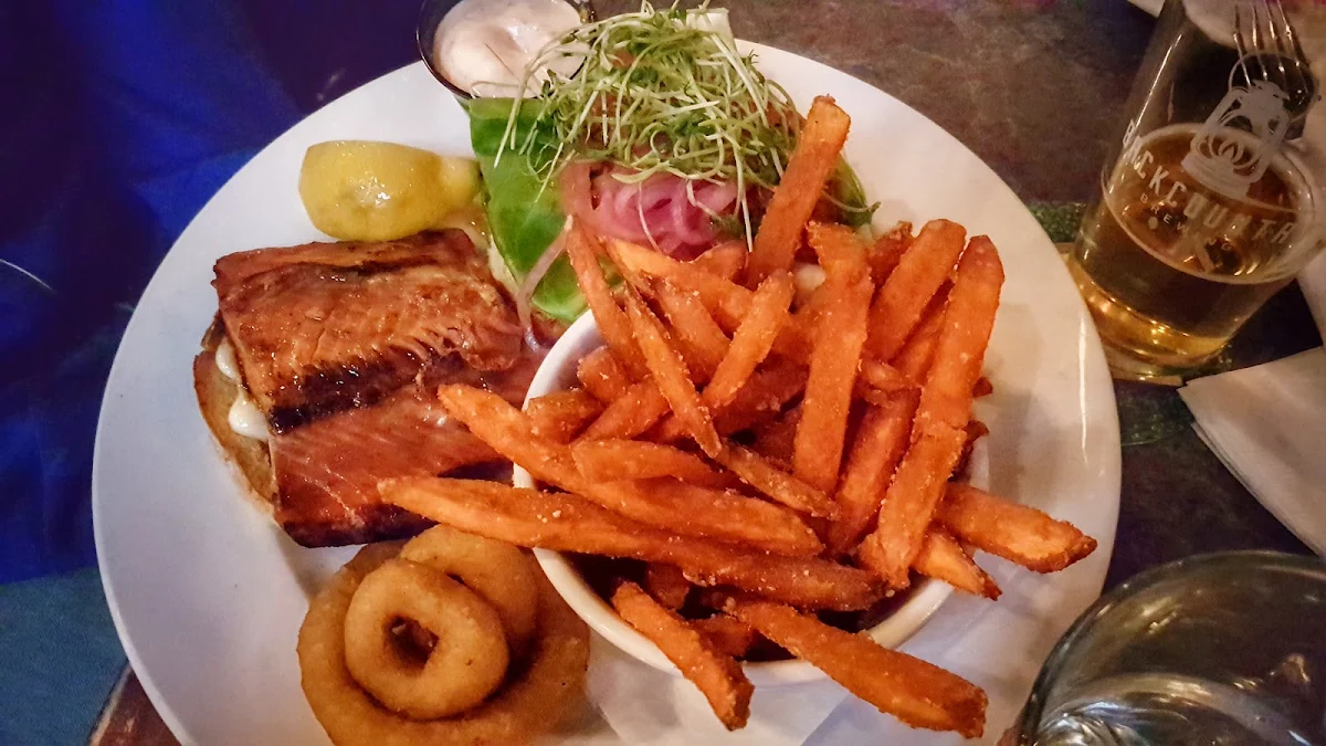 Salmon Sweet Potato Fries and Onion Rings