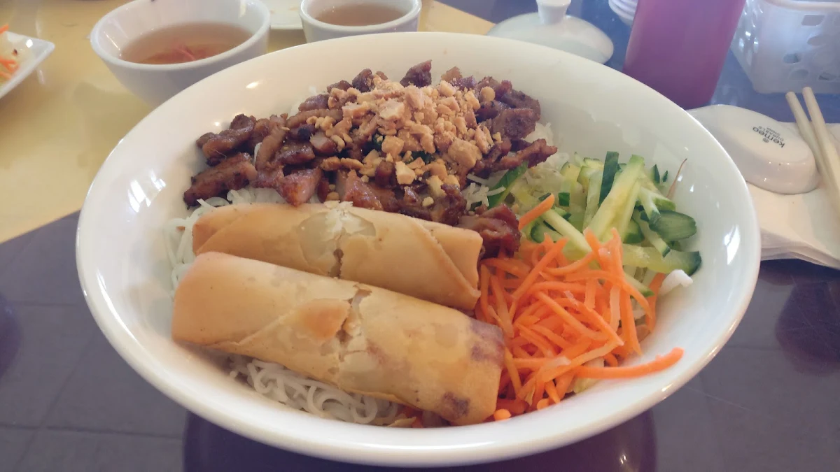 Grilled Pork and Spring Rolls Bowl
