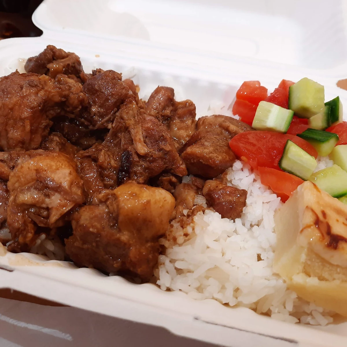Pork Adobo with Rice and Vegetables