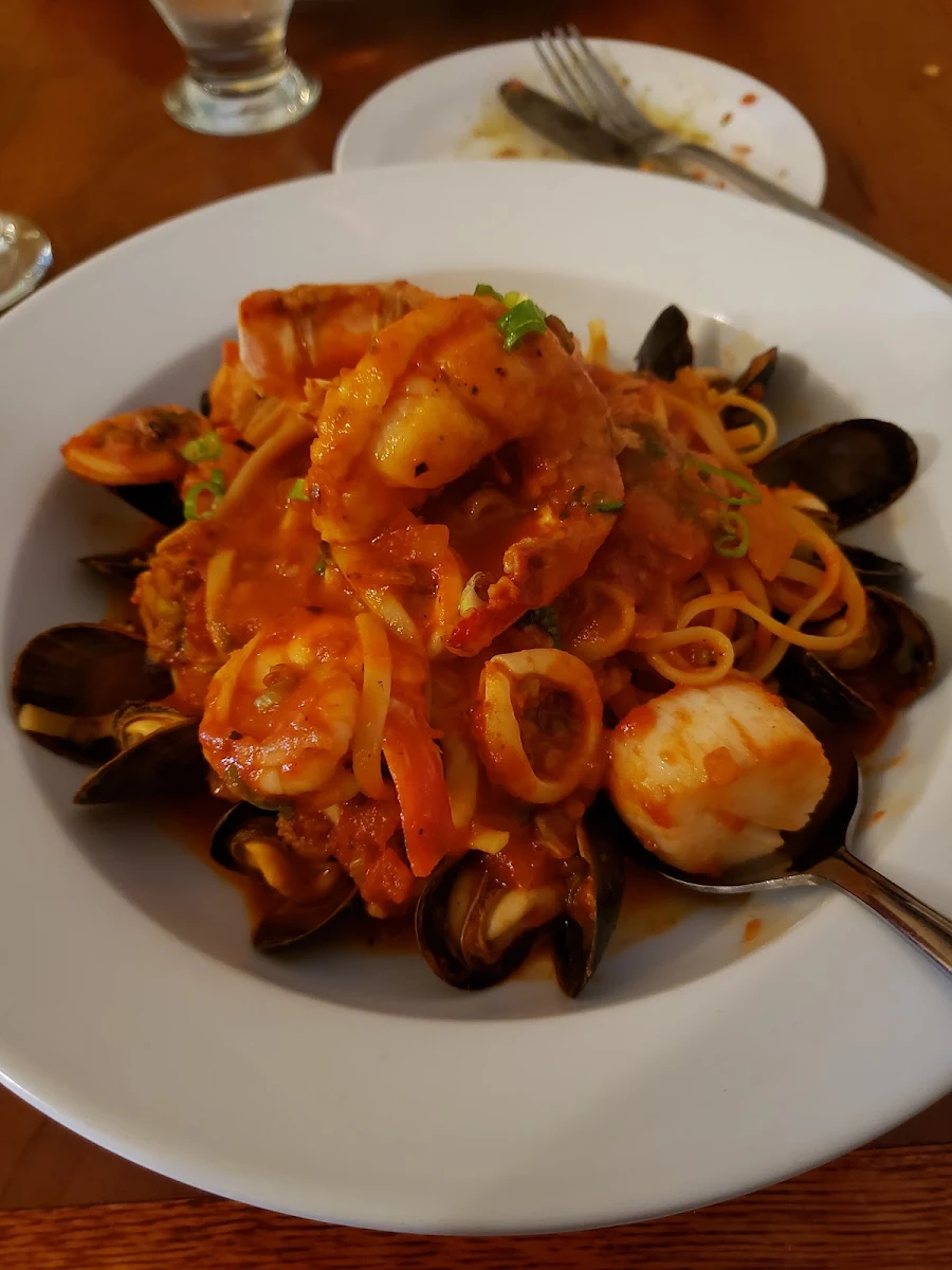 Tagliattelle Mare Monte with Shrimp and Porcini Mushrooms in a Cream Sauce