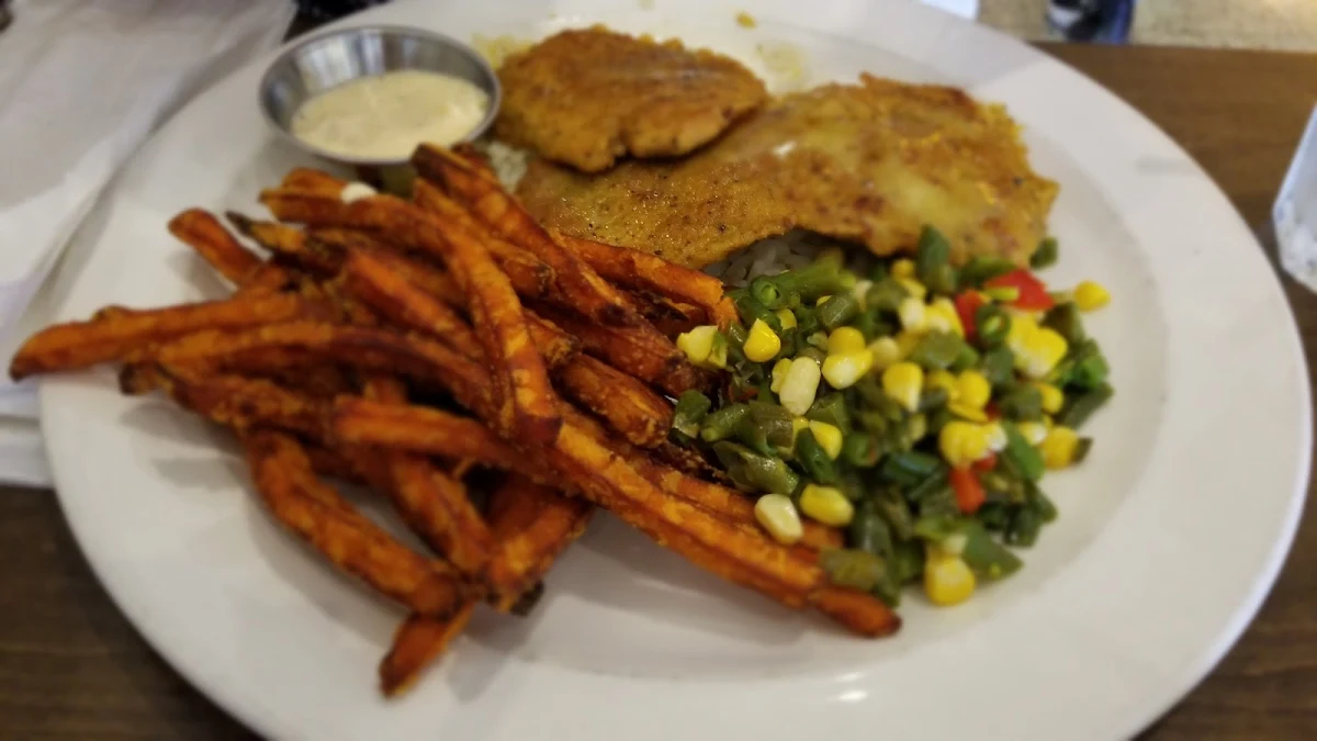 Lemon Pepper Pork Schnitzel with Sweet Potato Fries