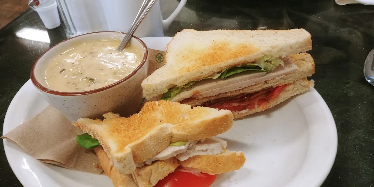 Club House on Sour Dough with Broccoli Cheese Soup