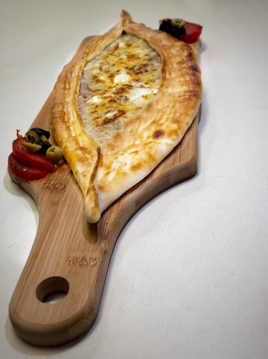 Turkish Pide Meat and Cheese and Egg