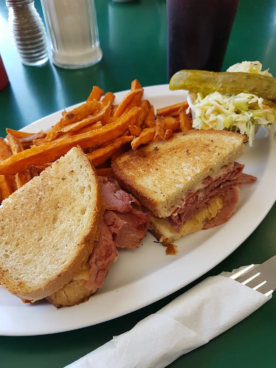 Reuben Sandwich and Sweet Potato Fries and Coleslaw