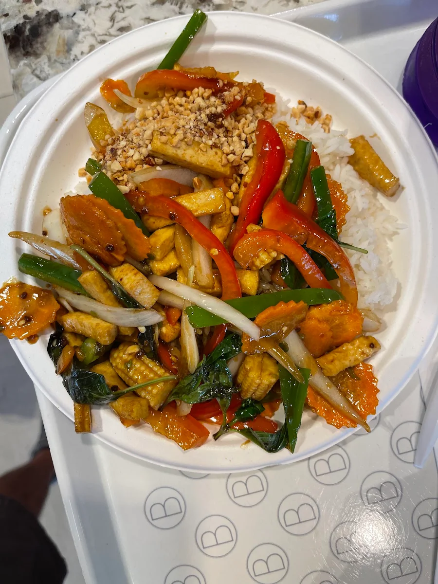 Vegan Basil Stir Fry Steamed Rice