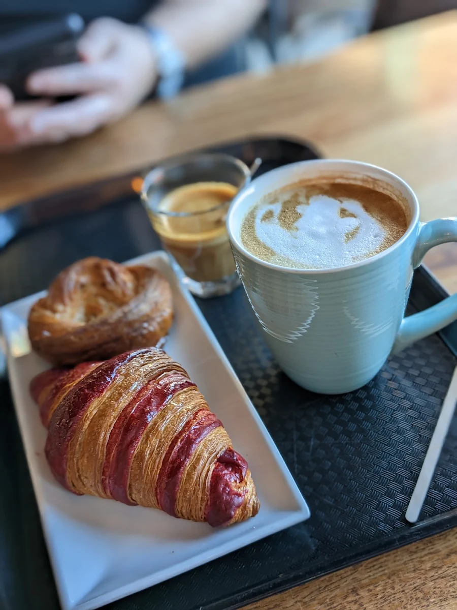 Raspberry Croissant Maple Queen Latte and Cortado