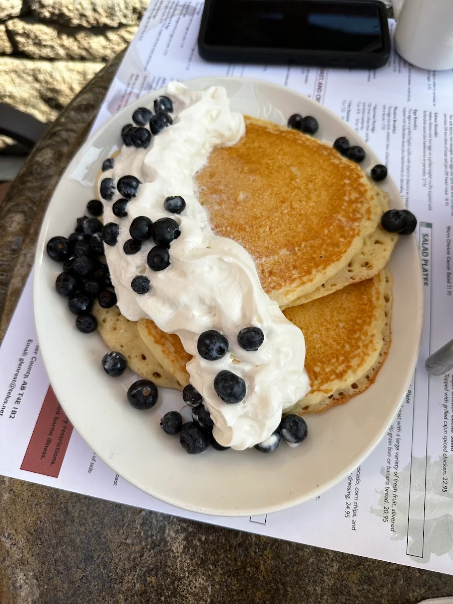 Try Our Fluffy Pancakes with Saskatoon Berry Syrup or Maple Syrup Fro Quebec