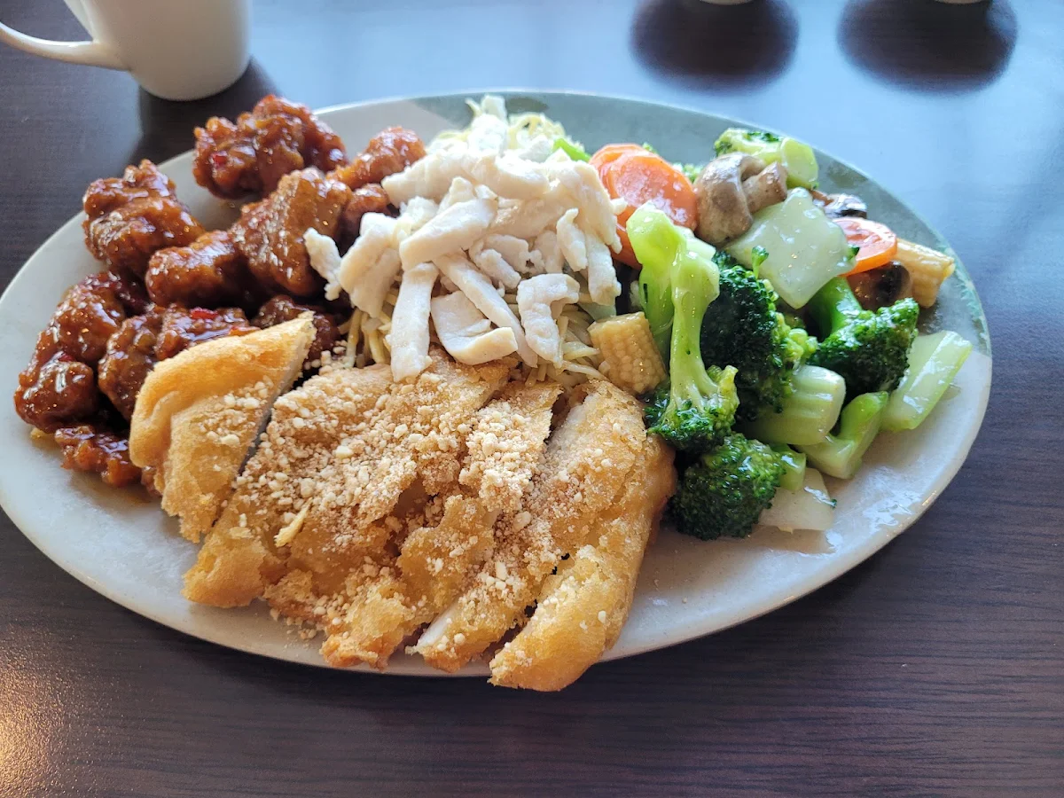 Combo Dish 6 Chicken Chow Mein Sweet & Sour Pork Vegetable Chop Suey & Breaded Almond Chicken
