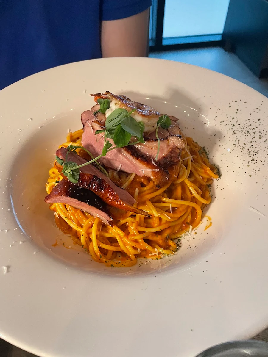 Shrimp and Duck Breast Spaghetti