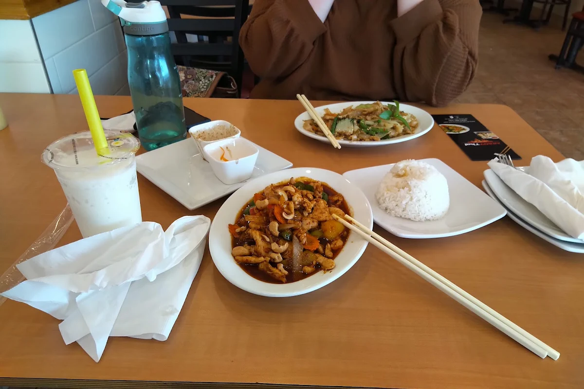 Drunken Noodles and Cashew Chicken and Coconut Shake
