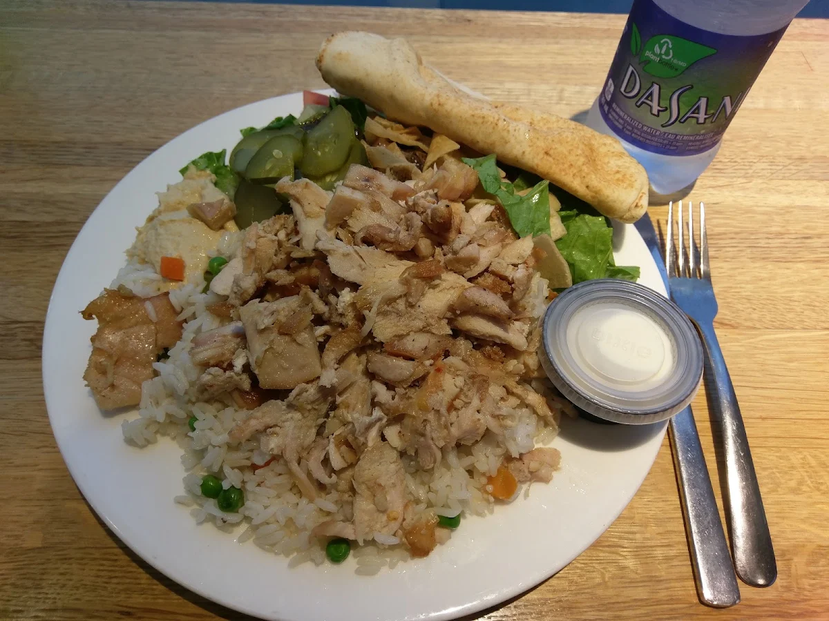 Shawarma Plate with Rice Hummus and House Salad