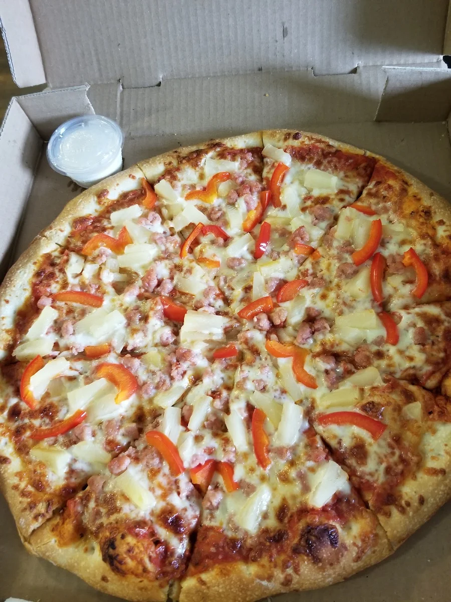 Large Pizza with Bacon Bits Pineapple and Red Peppers
