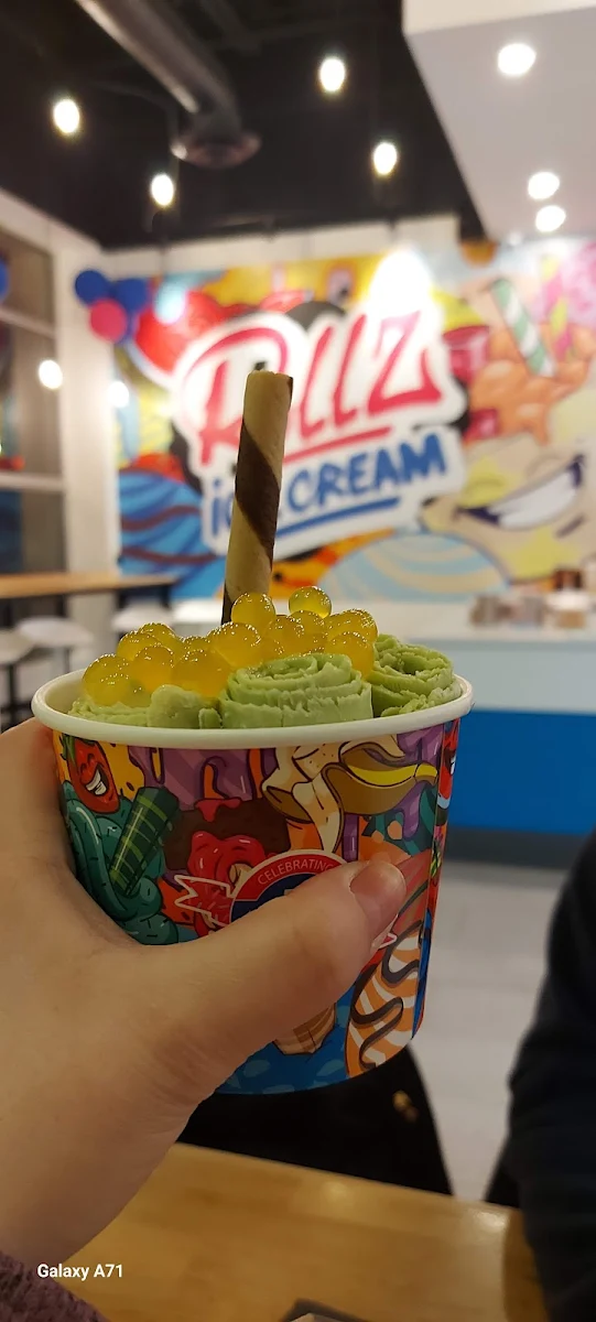 Pistachio Kulfi Rolled Ice Cream with Popping Boba
