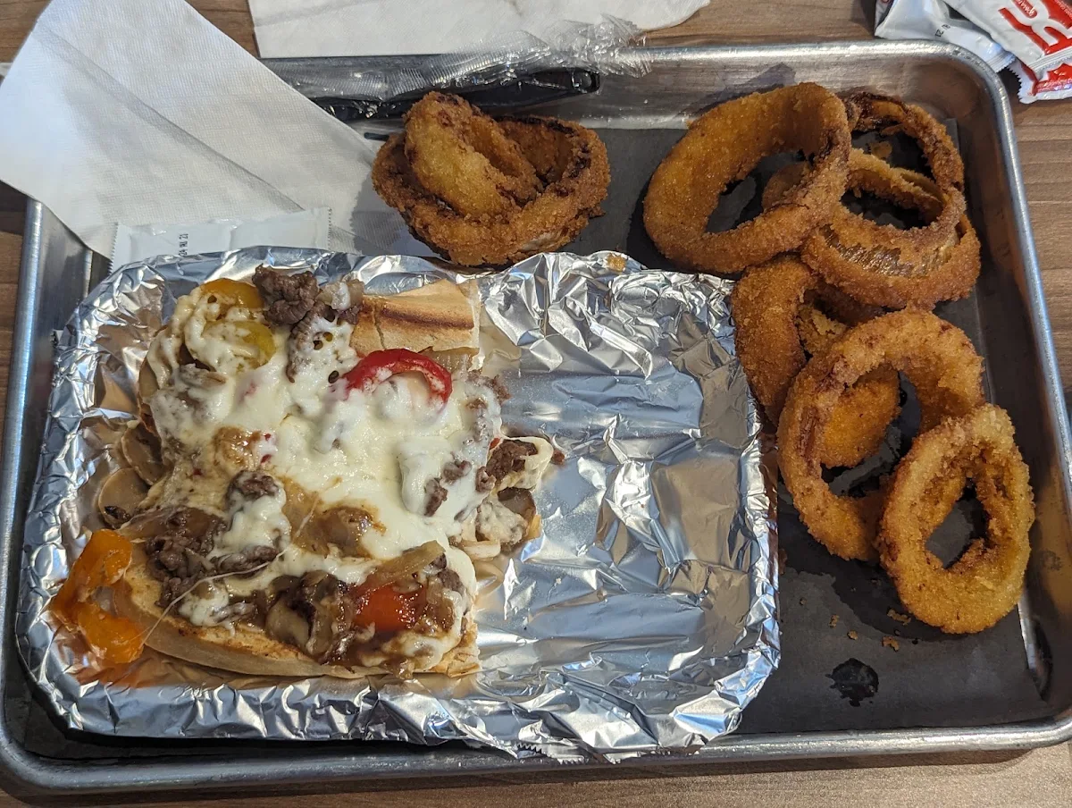Philly Cheesesteak with Onion Rings Half