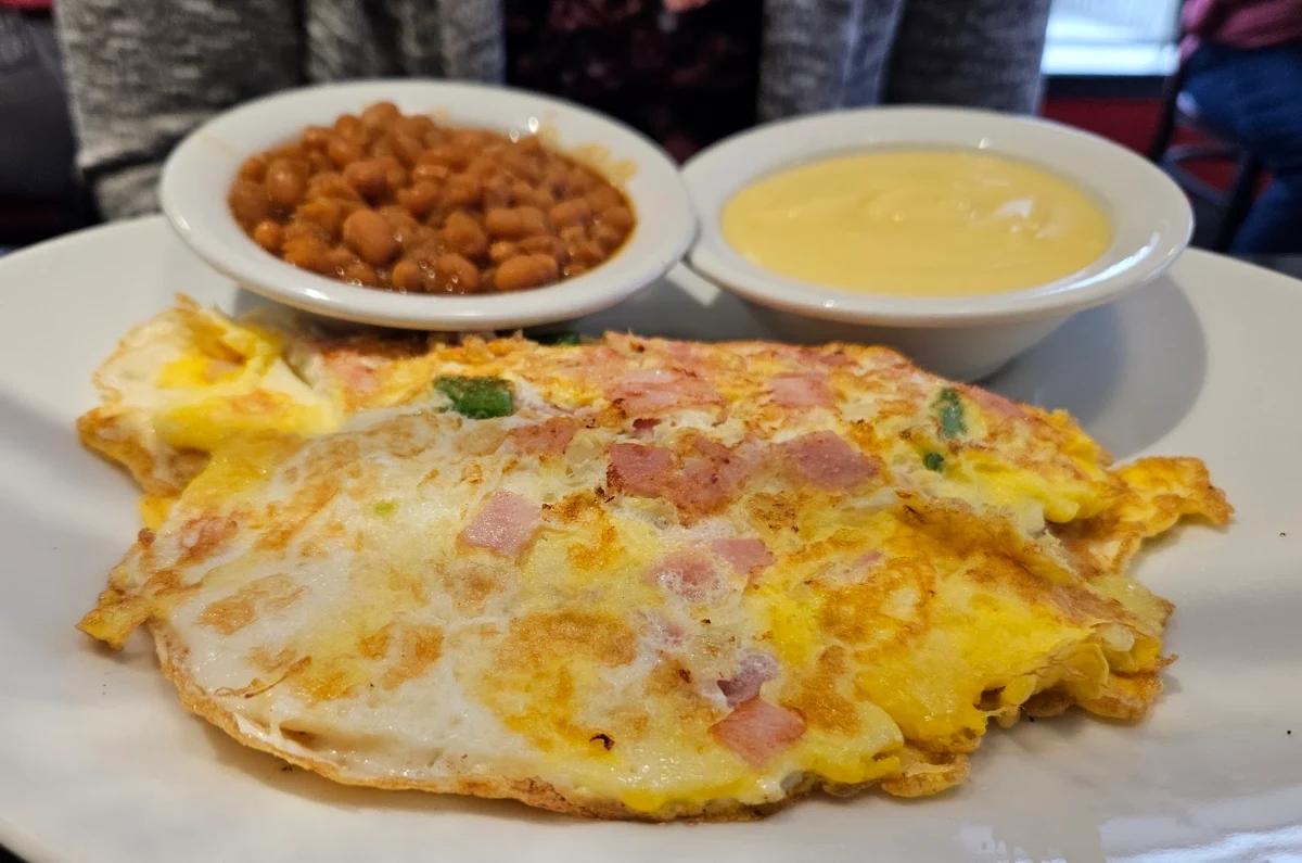 Western Omelette with Hollandaise and Beans