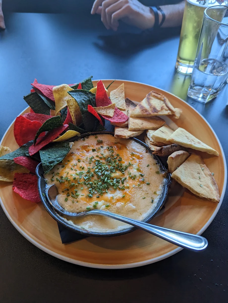 Seafood Fondue Dip Served with Garlic Naan Tortilla Chips