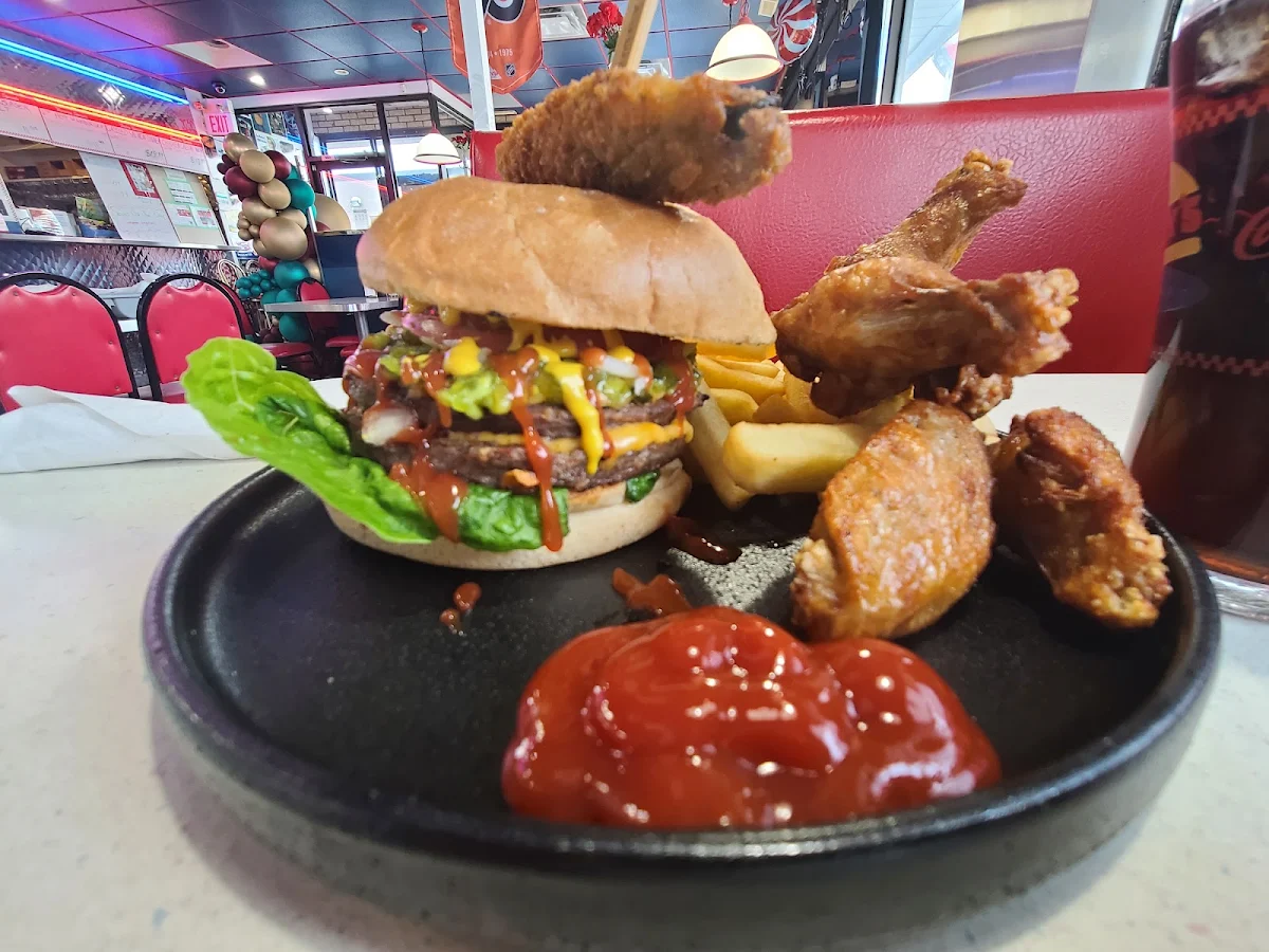 Double Patty Burger Platter with Fries and Wings