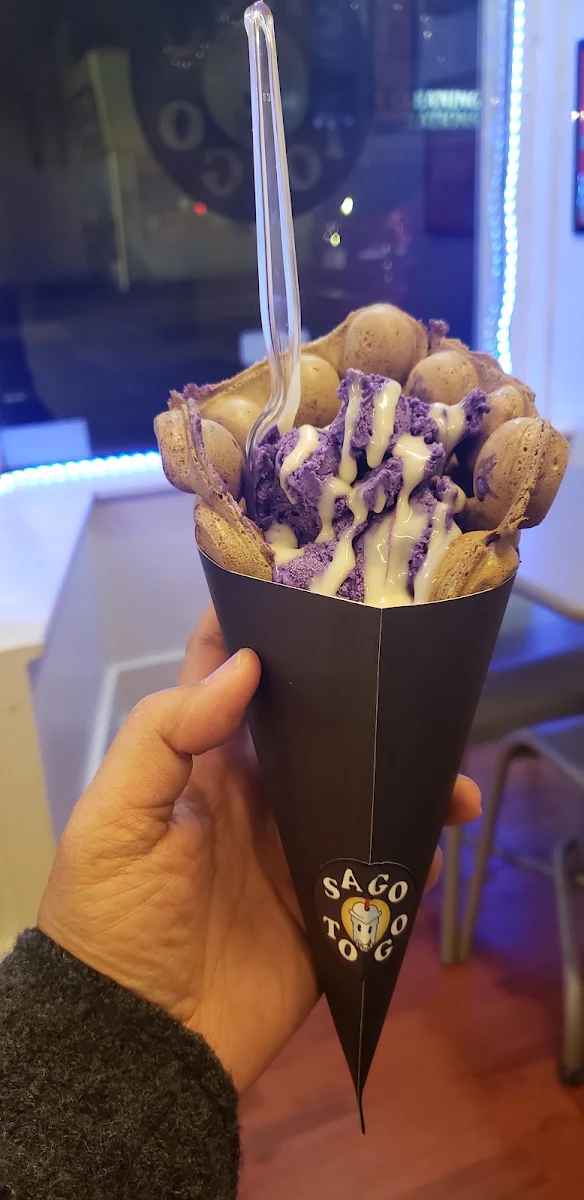 Taro Bubble Waffle with Ice Cream
