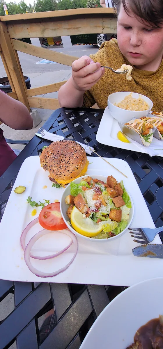 Cheese Burger and Side Caesar Salad