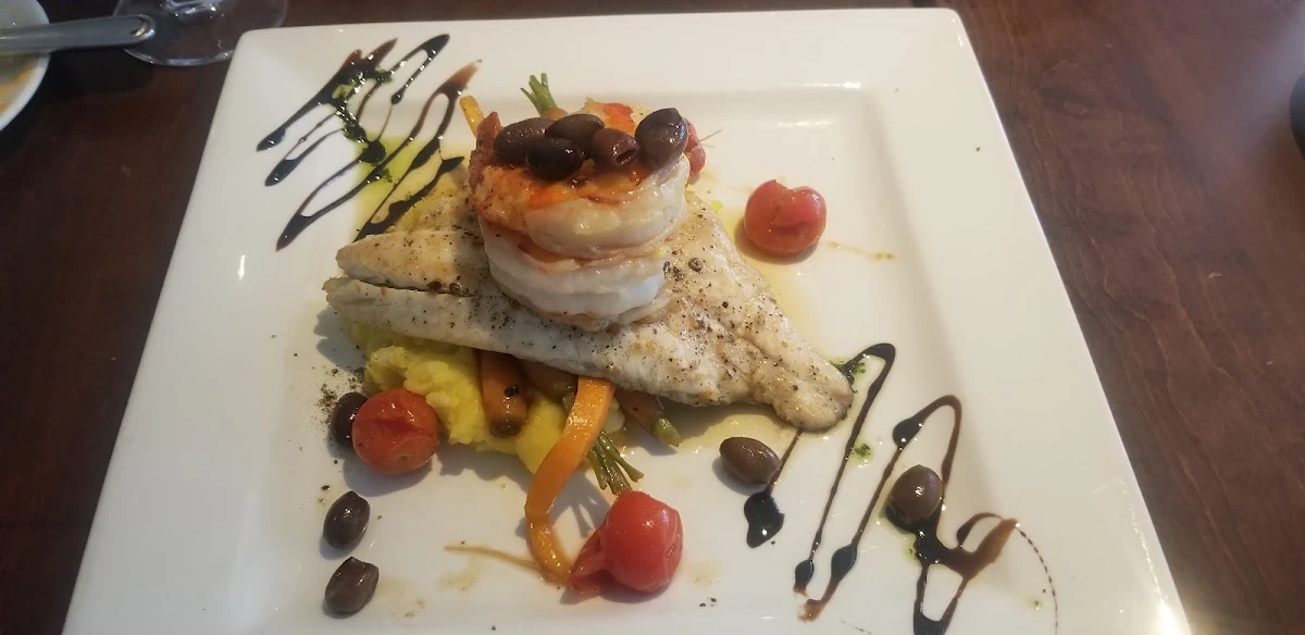 Sea Bass and Shrimp on Mashed Potato and Carrots