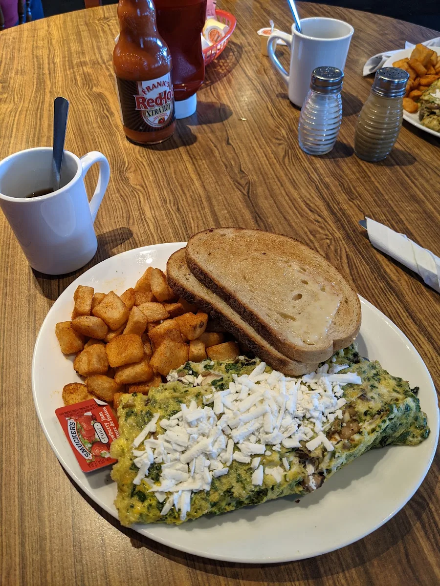 Greek Omelette with Home Fries and Rye Toast
