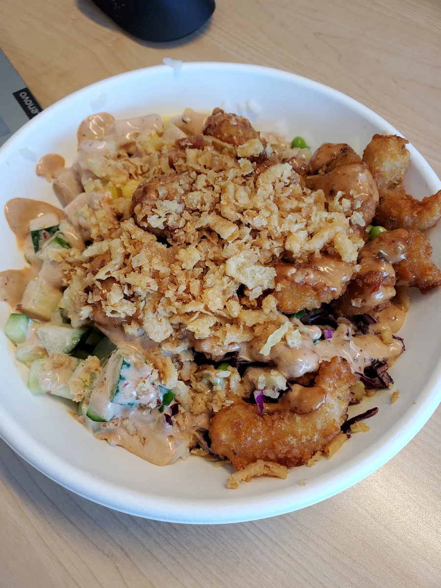 Shrimp Poke Bowl with Fried Onions