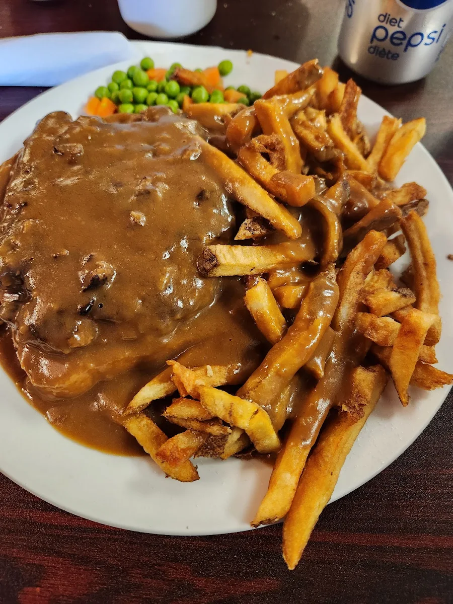 Opened Faced Hot Hamburg Platter with Fries