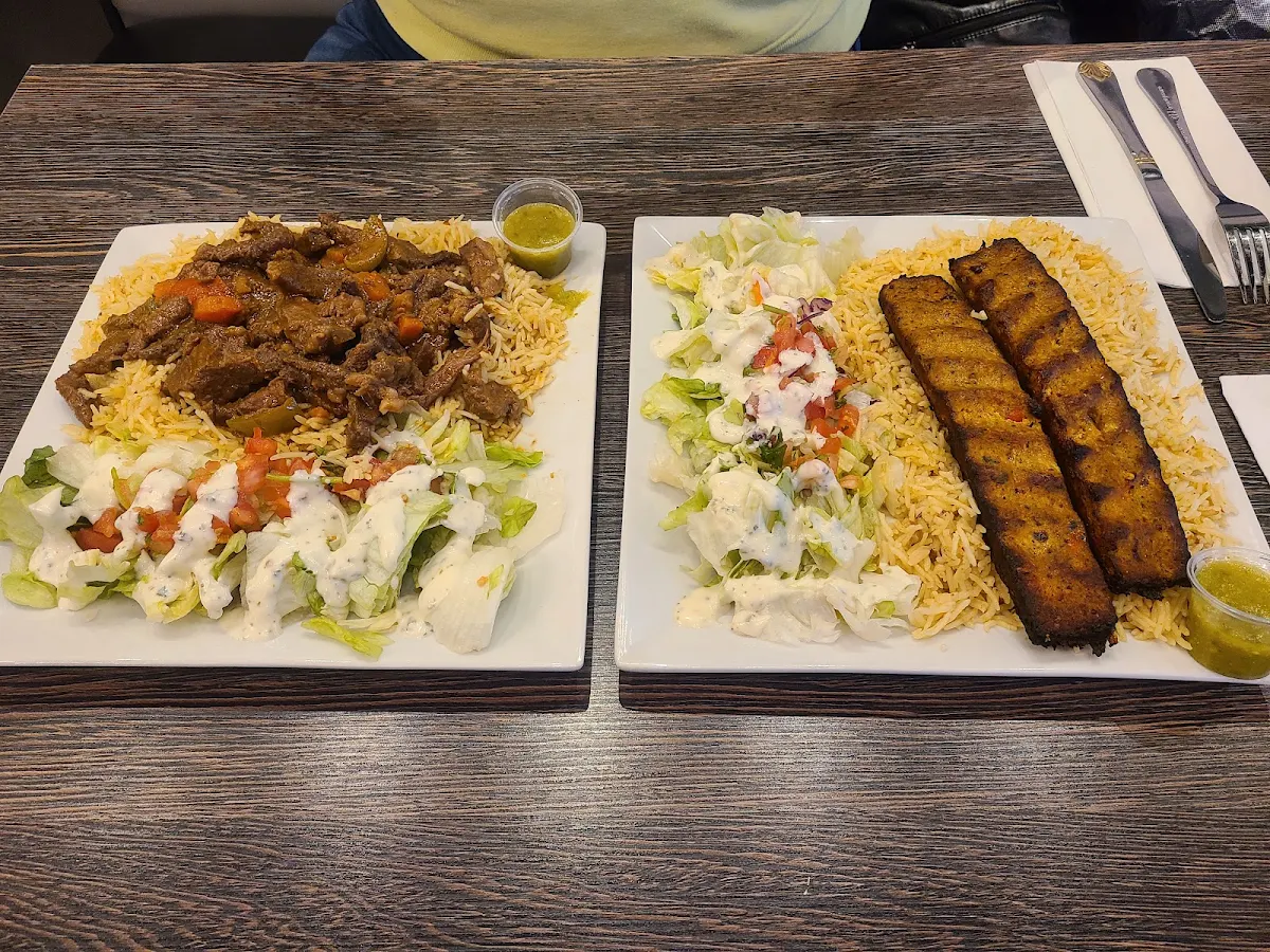 Chicken Kebab with Rice and Salad