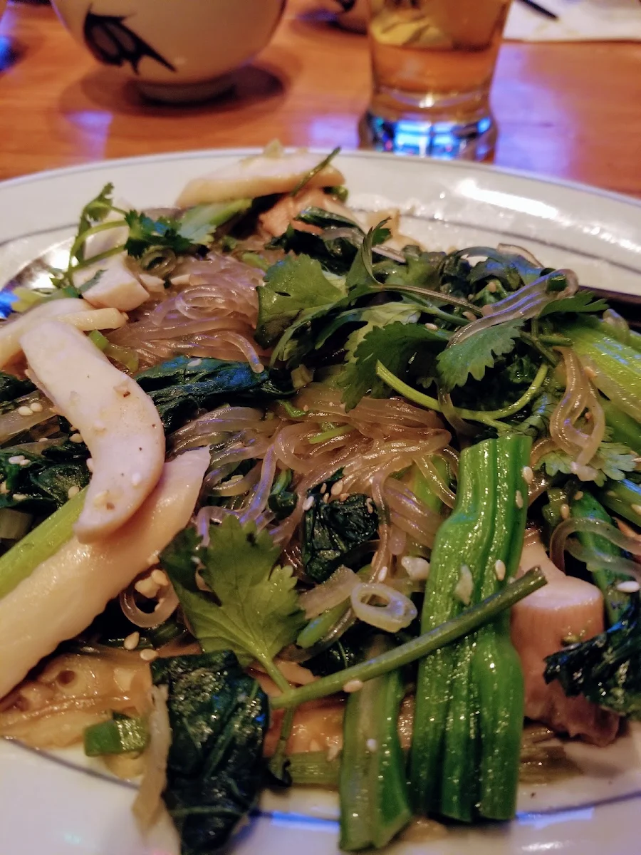 Stir-Fried King Mushroom Viet Celery & Yu Choy with Sweet Potato Glass Noodle