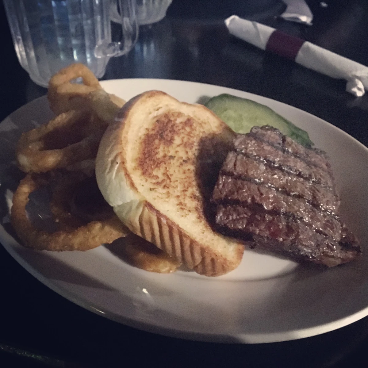 Steak Sandwich and Onion Rings