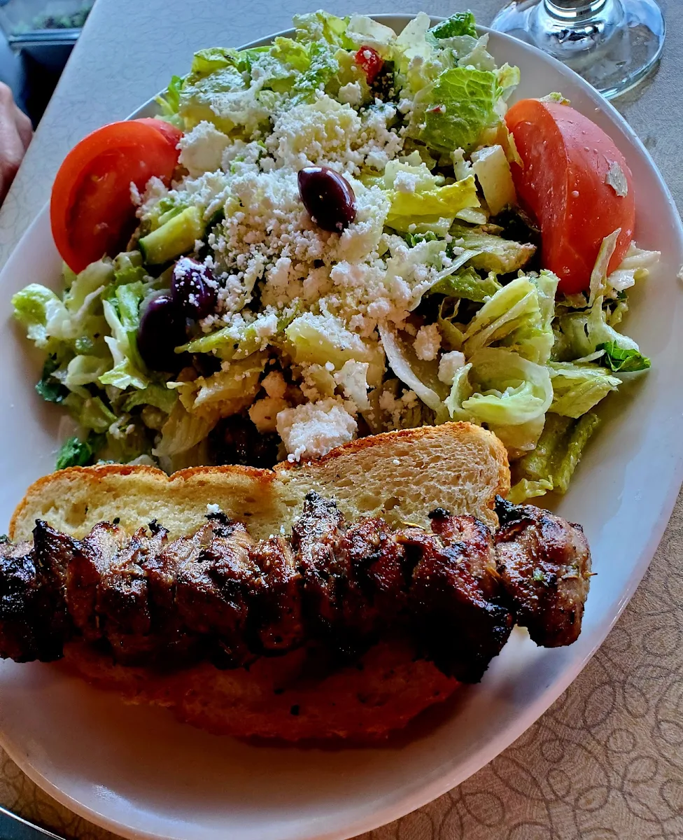 Lamb Kabob and Greek Salad