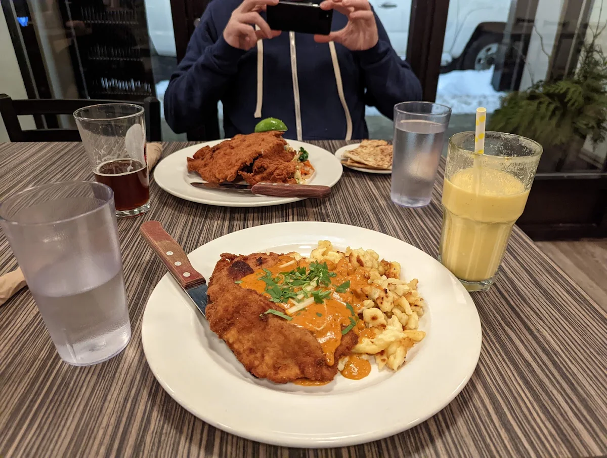 Butter Chicken Schnitzel Spaetzle
