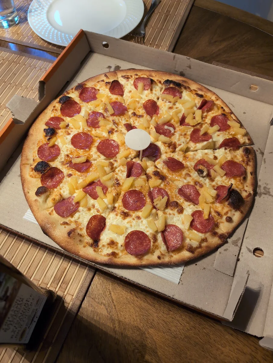 Pepperoni Pineapple Pizza Hot Honey Well Done Thin Crust