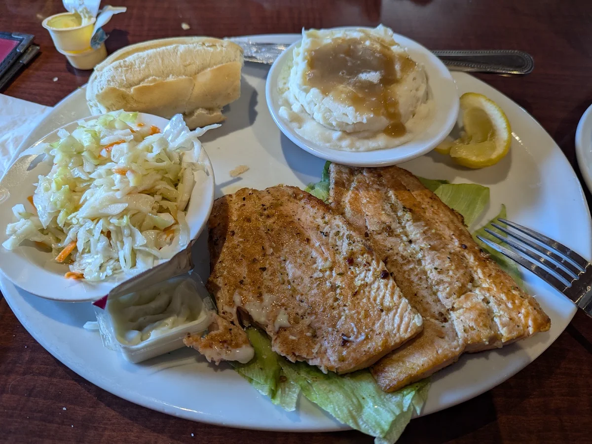 Salmon Mashed Potatoes and Gravy Coleslaw