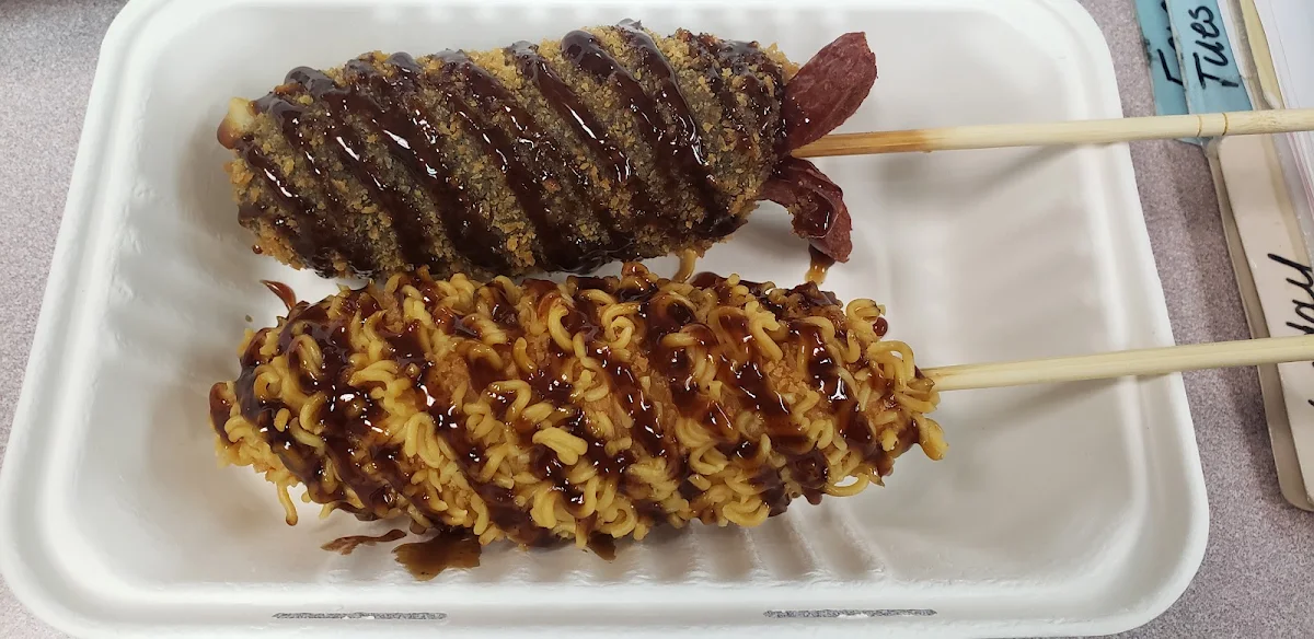 Squid Ink and Ramen Dog with Teriyaki Sauce