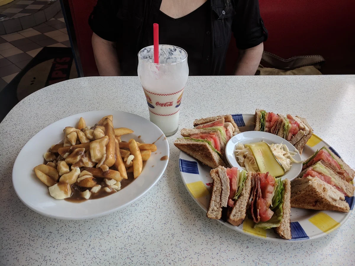 Club Sandwich and a Poutine