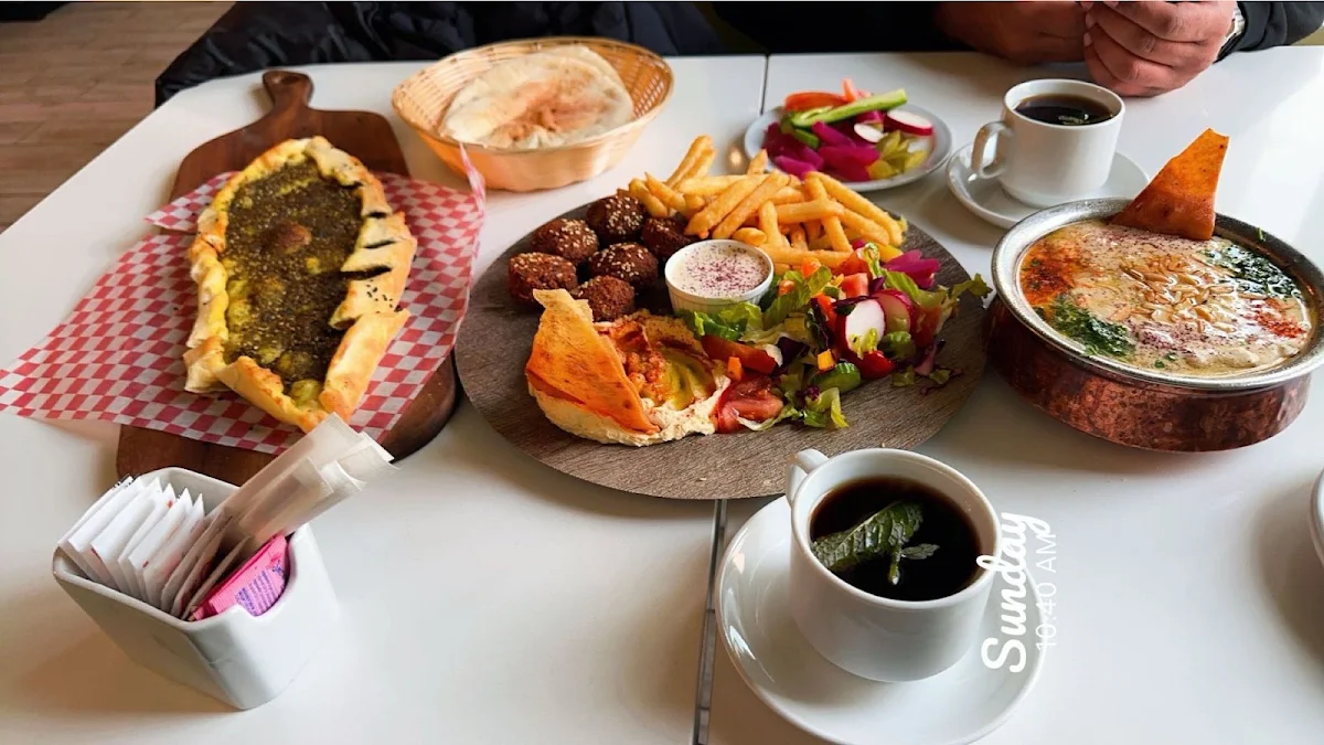 Zaatar Pie Falafel Plate and Hummus Fatta