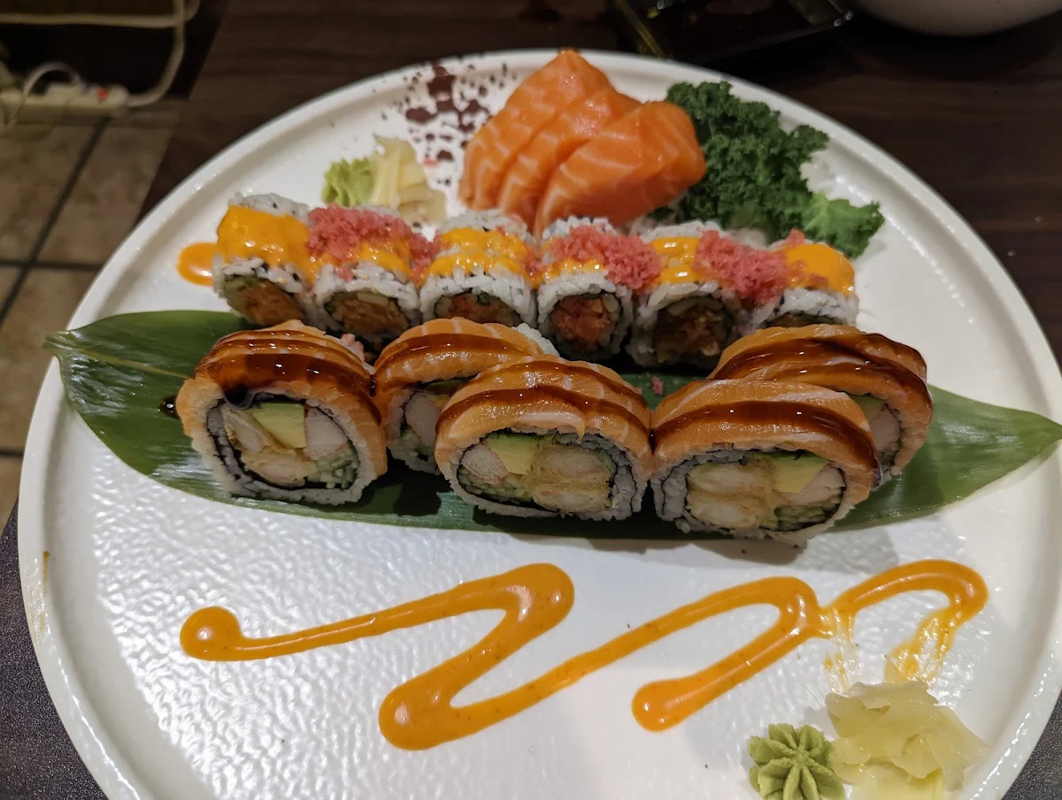 Spicy Tuna Roll Sashimi and Dragon Roll