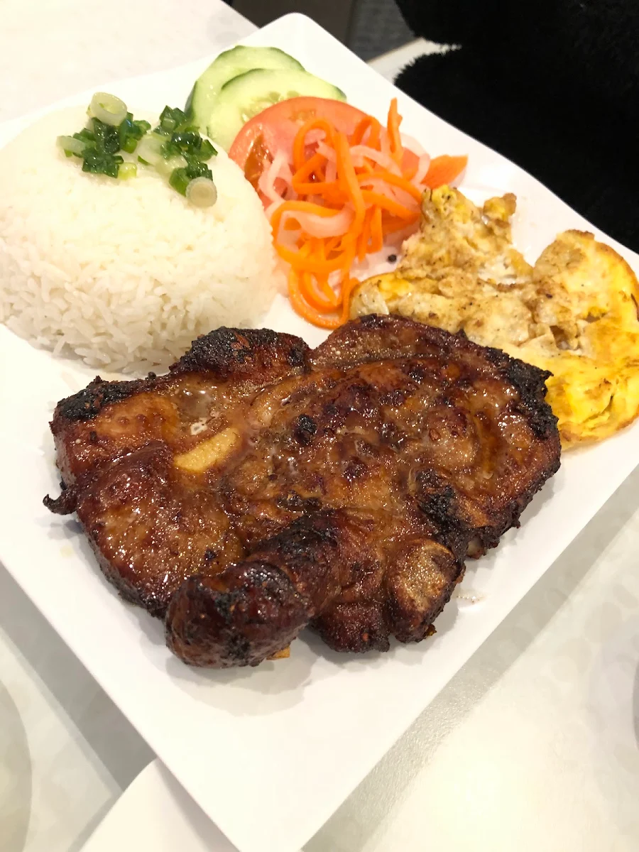 Grilled Pork Chop and Fried Egg with Rice
